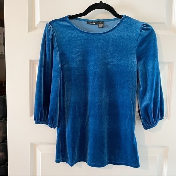 New Halogen Bright Blue Velour Half Sleeve Blouse - Picture 2 of 9